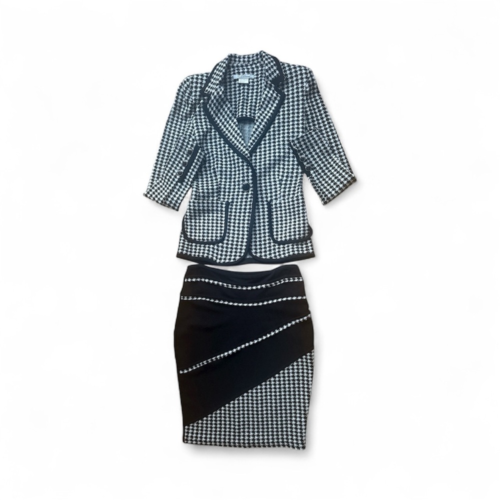 Jus D’Orange Paris Black and White Houndstooth Blazer and Skirt Set